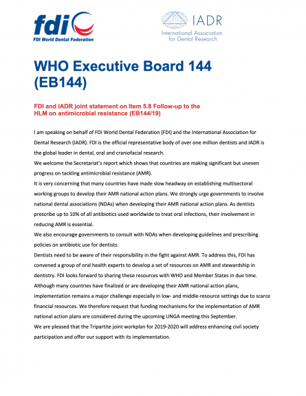 WHO EB144 - FDI statement on Item 5.8 AMR