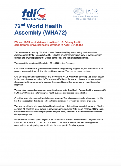 WHA72 - Primary health care towards universal health coverage